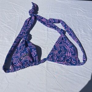 Skatie Pink and Blue Floral Halter Bikini Top